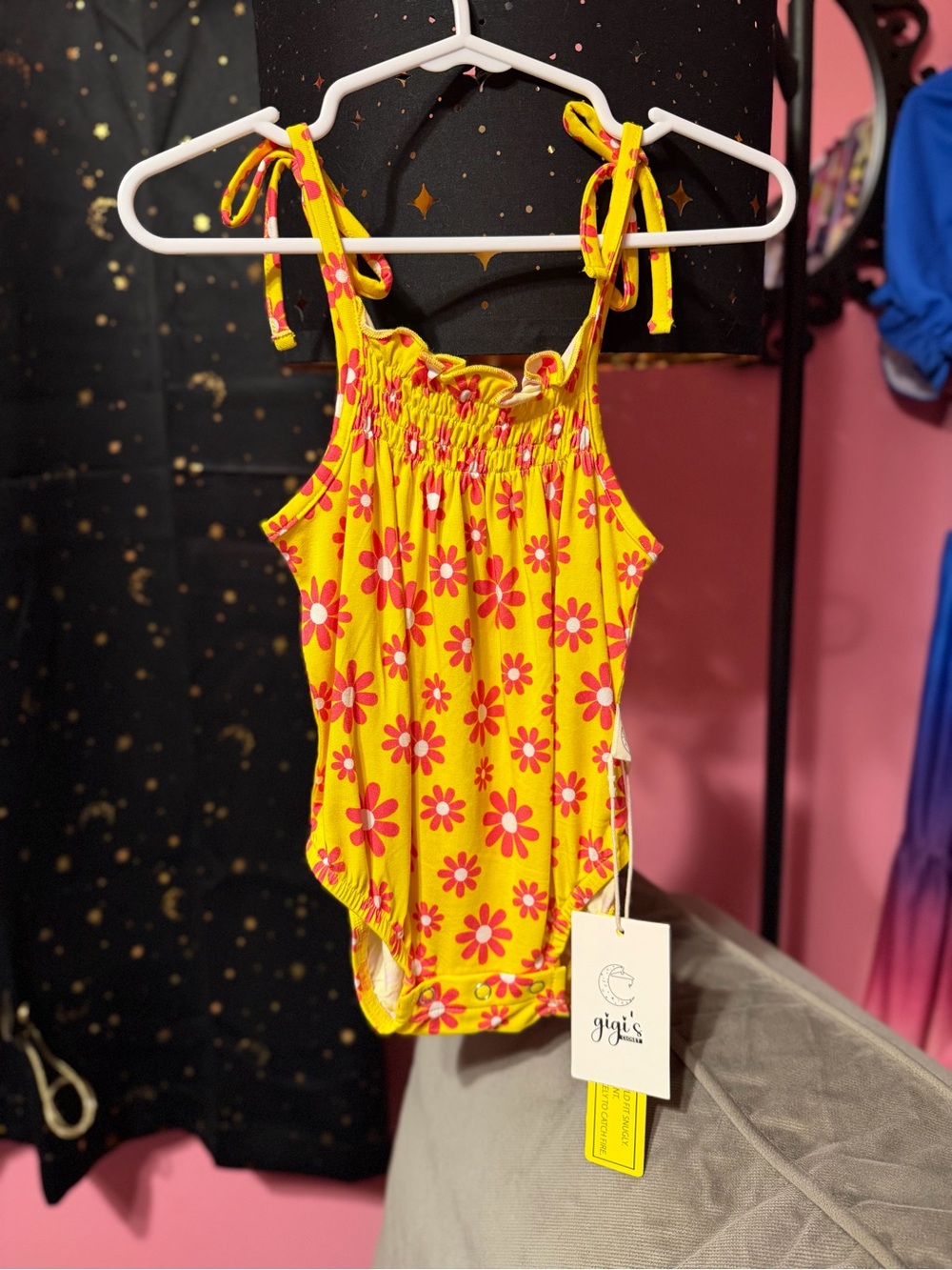 Yellow Floral Tie-Shoulder Bamboo Romper